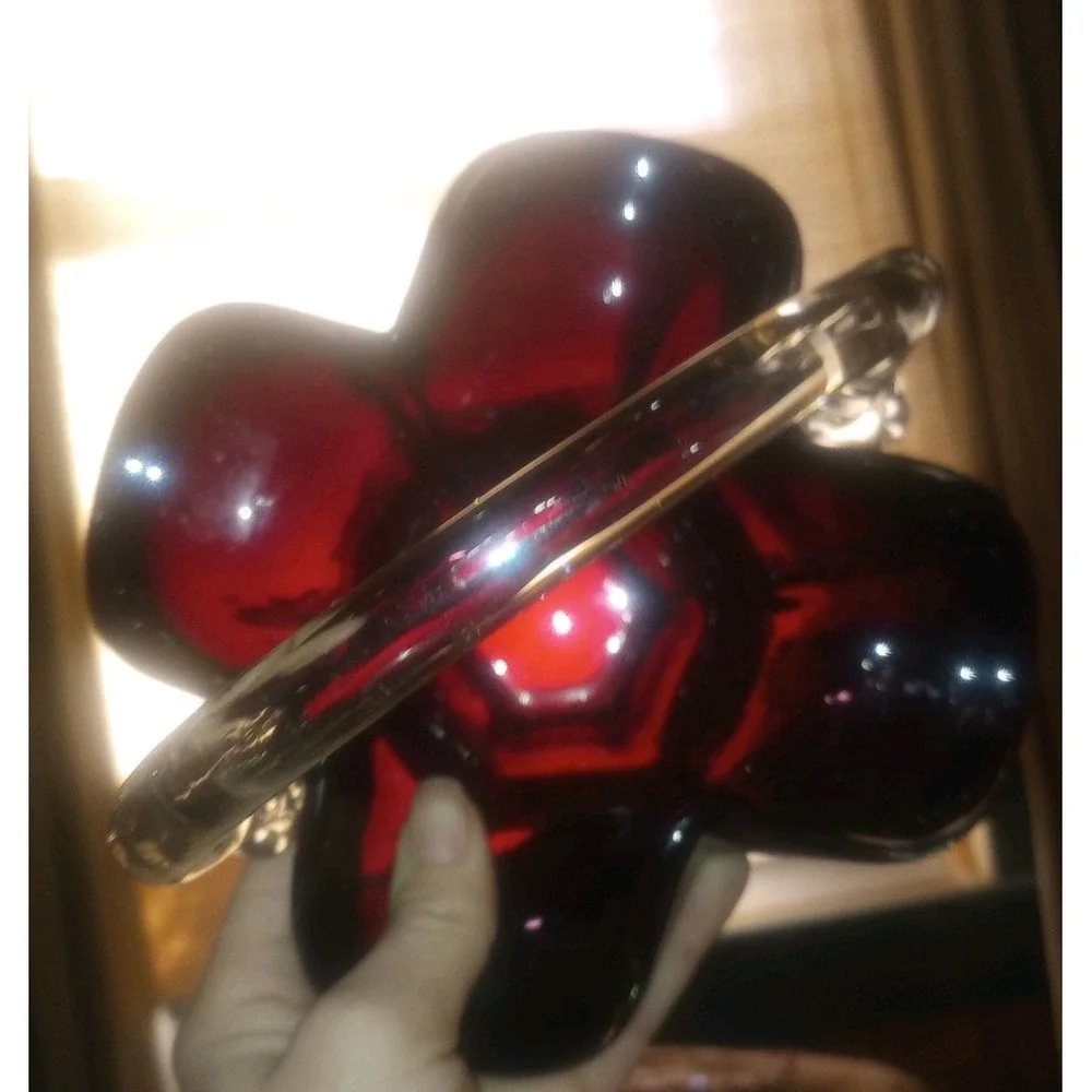 Dark Ruby Red Murano Style Hand‎ Blown Glass Ruffled Basket Vtg